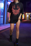 Black Fashion Casual Print Basic O Neck T-shirt Dress Dresses