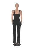 Blue Fashion Solid Patchwork Spaghetti Strap Straight Jumpsuits