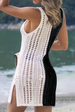 White Sexy Solid Hollowed Out Split Joint Swimwears Cover Up