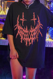 Black Fashion Casual Print Basic O Neck T-shirt Dress Dresses