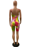Colour Fashion Patchwork Tie-dye Spaghetti Strap Skinny Rompers