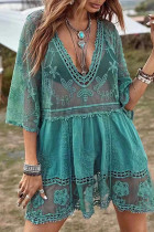 Lake Green Sexy Solid Split Joint Swimwears Cover Up