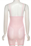 Pink Fashion Sexy Solid Patchwork See-through Backless Spaghetti Strap Sleeveless Dress Dresses