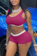 Rose Red Casual Sportswear Solid Patchwork O Neck Sleeveless Two Pieces