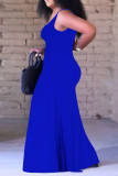 Blue Sexy Solid Split Joint Spaghetti Strap Straight Jumpsuits