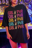 Black Fashion Casual Letter Print Basic O Neck T-shirt Dress Dresses