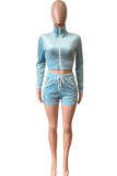 Rose Red Casual Solid Patchwork Zipper Long Sleeve Two Pieces