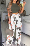 Pink Fashion Casual Print Basic O Neck Short Sleeve Two Pieces