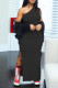 Black Sexy Solid Patchwork Slit Fold Oblique Collar Straight Dresses