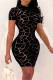 Black Fashion Sexy Print See-through Half A Turtleneck Short Sleeve Dress Dresses