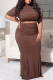 Coffee Fashion Solid Fold Half A Turtleneck Plus Size Two Pieces