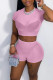 Pink Sexy Solid Patchwork See-through O Neck Short Sleeve Two Pieces