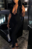 Black Fashion Sexy Solid Bandage See-through Halter Skinny Jumpsuits