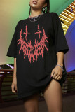 Black Fashion Casual Print Basic O Neck T-shirt Dress Dresses