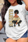 Blue Fashion Casual Print Basic O Neck T-Shirts