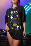 Grey Fashion Casual Print Basic O Neck T-shirt Dress
