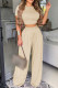 Light Khaki Fashion Casual Solid Basic O Neck Short Sleeve Two Pieces