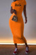 Orange Fashion Sexy Print Letter O Neck One Step Skirt Dresses