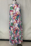 Multicolor Casual Print Split Joint O Neck A Line Dresses