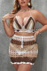 Multicolor Sexy Print Hollowed Out Patchwork Halter Sleeveless Two Pieces
