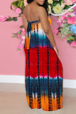 Yellow Sexy Print Patchwork Strapless Straight Jumpsuits