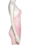 Pink Fashion Sexy Solid Patchwork See-through Backless Spaghetti Strap Sleeveless Dress Dresses