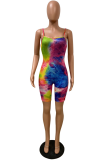 Colour Fashion Patchwork Tie-dye Spaghetti Strap Skinny Rompers