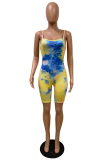 Colour Fashion Patchwork Tie-dye Spaghetti Strap Skinny Rompers