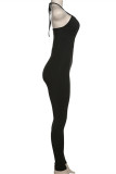 Black Fashion Sexy Solid Bandage See-through Halter Skinny Jumpsuits