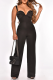 Black Fashion Solid Patchwork Spaghetti Strap Straight Jumpsuits