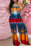 Yellow Sexy Print Patchwork Strapless Straight Jumpsuits
