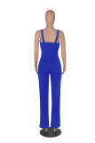 Blue Fashion Solid Patchwork Spaghetti Strap Straight Jumpsuits