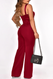 Blue Fashion Solid Patchwork Spaghetti Strap Straight Jumpsuits