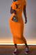Orange Fashion Casual Print Letter O Neck One Step Skirt Dresses
