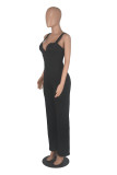 Blue Fashion Solid Patchwork Spaghetti Strap Straight Jumpsuits