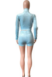 Rose Red Casual Solid Patchwork Zipper Long Sleeve Two Pieces