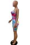 Colour Fashion Patchwork Tie-dye Spaghetti Strap Skinny Rompers