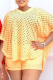 Yellow Fashion Solid Hollowed Out Hooded Collar Half Sleeve Two Pieces