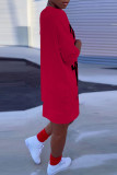 Red Casual Print Patchwork O Neck Straight Dresses