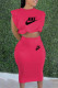 Rose Red Fashion Casual Print Patchwork O Neck Sleeveless Two Pieces