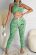Green Sexy Print Bandage Hollowed Out Patchwork O Neck Regular Jumpsuits