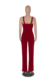 Blue Fashion Solid Patchwork Spaghetti Strap Straight Jumpsuits