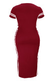 Apricot Fashion Casual Plus Size Print Slit O Neck Short Sleeve Dress