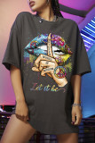 Light Gray Fashion Casual Print Basic O Neck T-shirt Dress Dresses