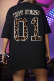 Black Fashion Casual Print Basic O Neck T-shirt Dress Dresses