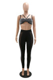 White Fashion Sexy Patchwork Hot Drilling See-through Backless Spaghetti Strap Sleeveless Two Pieces