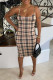 Khaki Fashion Sexy Plaid Print Backless Spaghetti Strap Sleeveless Dress