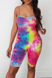 Colour Fashion Patchwork Tie-dye Spaghetti Strap Skinny Rompers