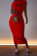 Red Fashion Sexy Print Letter O Neck One Step Skirt Dresses