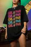 Black Fashion Casual Letter Print Basic O Neck T-shirt Dress Dresses